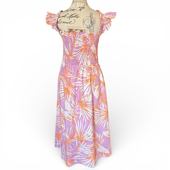 LOFT Beach tropical smocked maxi dress purple orange size L - Picture 2 of 7